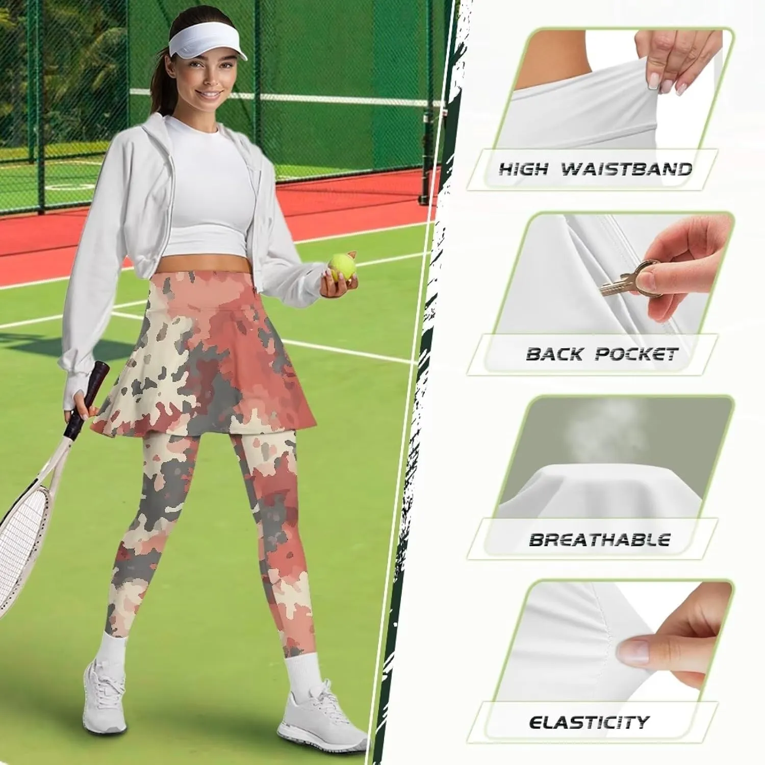 Womens Yoga Leggings with Skirts Tennis Skirts with Fashionable Breathable Skirted XS-3XL