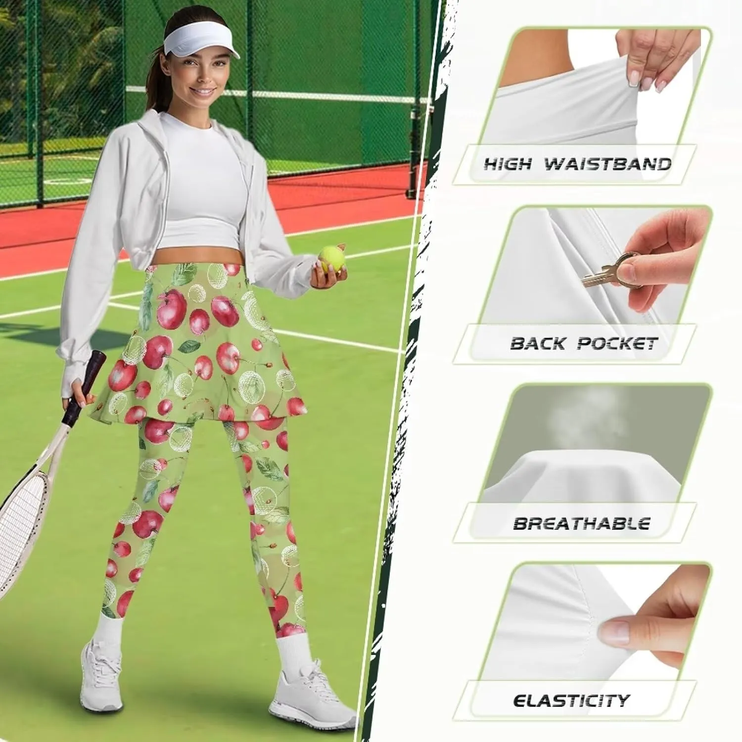 Womens Yoga Leggings with Skirts Tennis Skirts with Fashionable Breathable Skirted XS-3XL