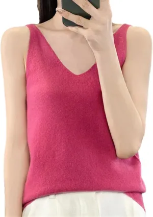 Wool Women Camisole Solid V-Neck Tank Tops Sleeveless Knitted Clothing Soft Thin Vest