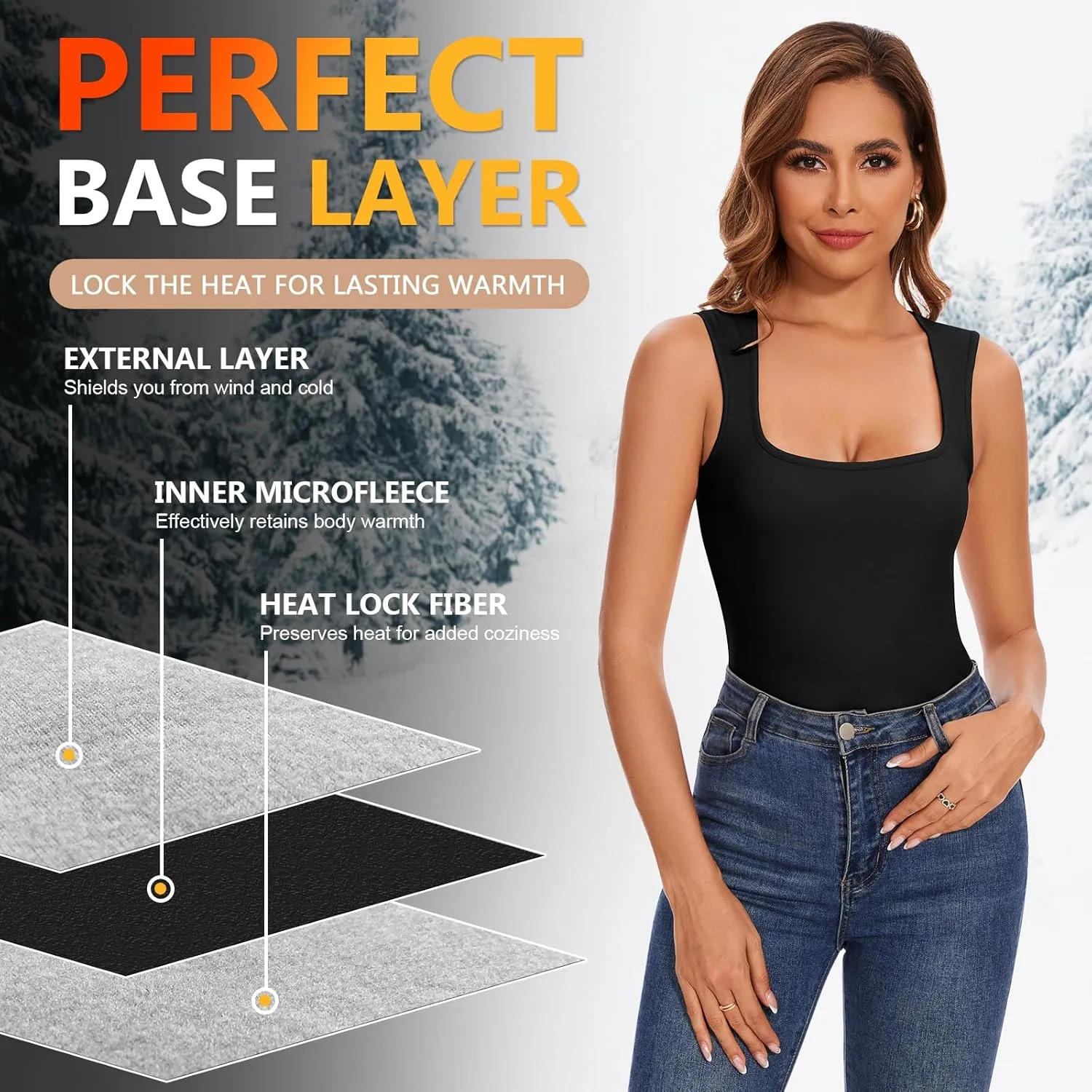 WOWENY Square Neck Thermal Tank Top for Women Fleece Sleeveless Shirts Camisole Warm Base Layer Cold Weather