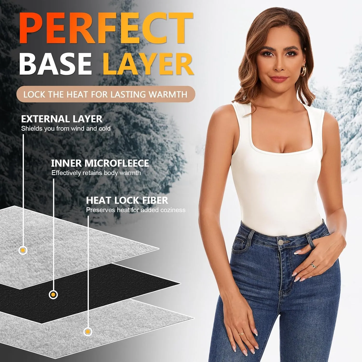 WOWENY Square Neck Thermal Tank Top for Women Fleece Sleeveless Shirts Camisole Warm Base Layer Cold Weather
