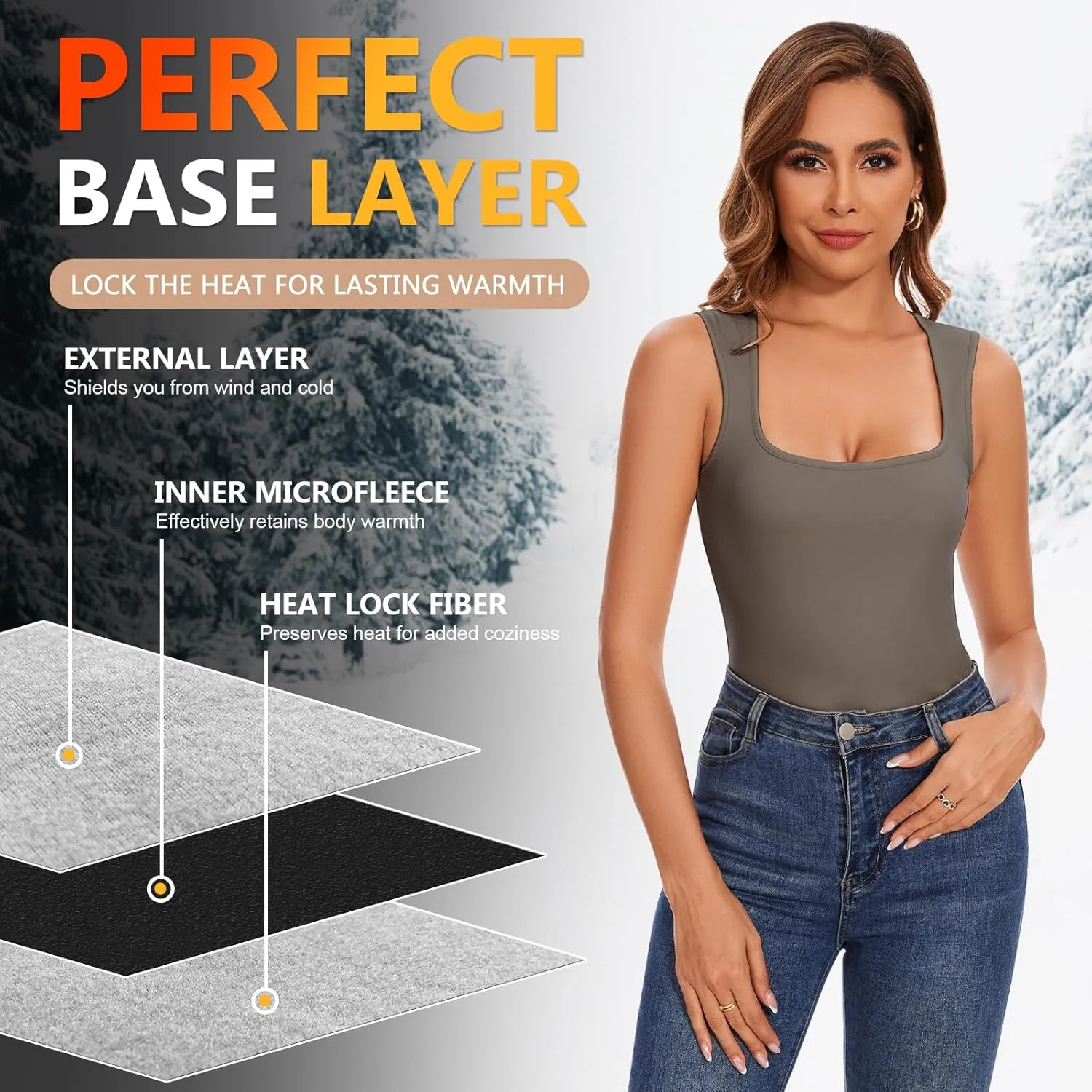 WOWENY Square Neck Thermal Tank Top for Women Fleece Sleeveless Shirts Camisole Warm Base Layer Cold Weather
