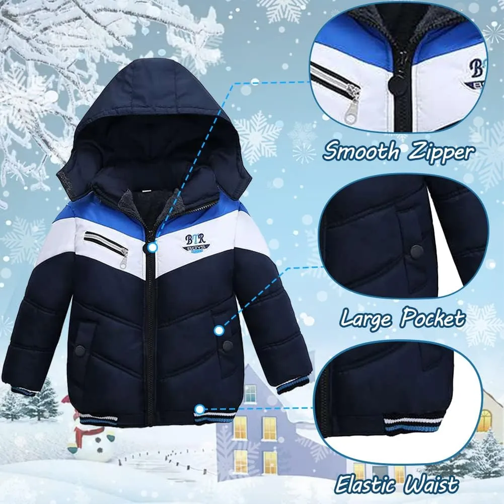 XIFAMNIY Boys Down Jacket Fur Collar Hood Thick Warm Winter Coat Parka Padded Outerwear 3-6T