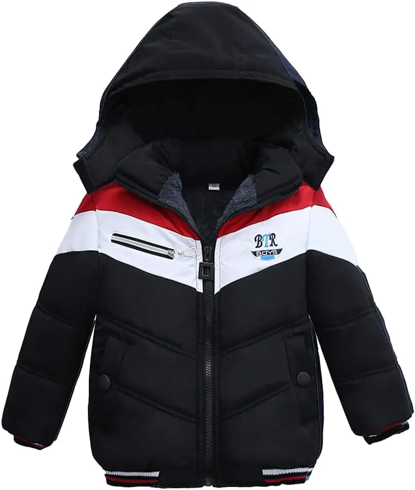 XIFAMNIY Boys Down Jacket Fur Collar Hood Thick Warm Winter Coat Parka Padded Outerwear 3-6T