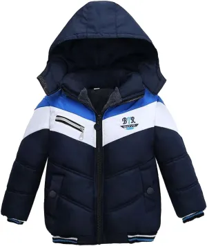 XIFAMNIY Boys Down Jacket Fur Collar Hood Thick Warm Winter Coat Parka Padded Outerwear 3-6T