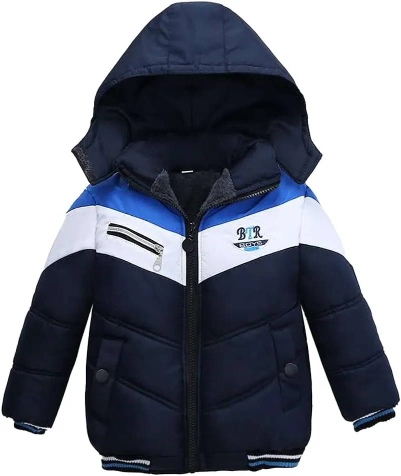 XIFAMNIY Boys Down Jacket Fur Collar Hood Thick Warm Winter Coat Parka Padded Outerwear 3-6T