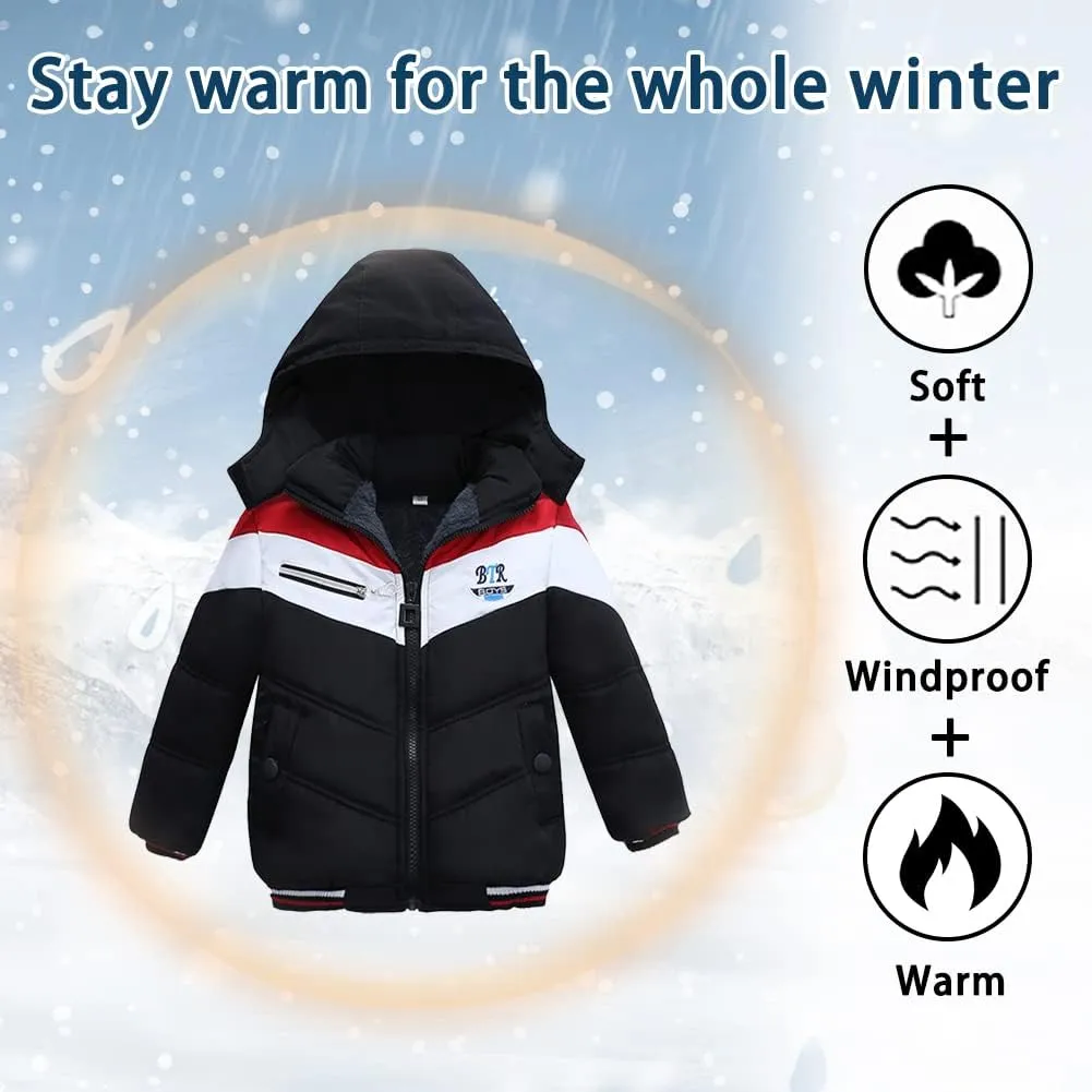 XIFAMNIY Boys Down Jacket Fur Collar Hood Thick Warm Winter Coat Parka Padded Outerwear 3-6T