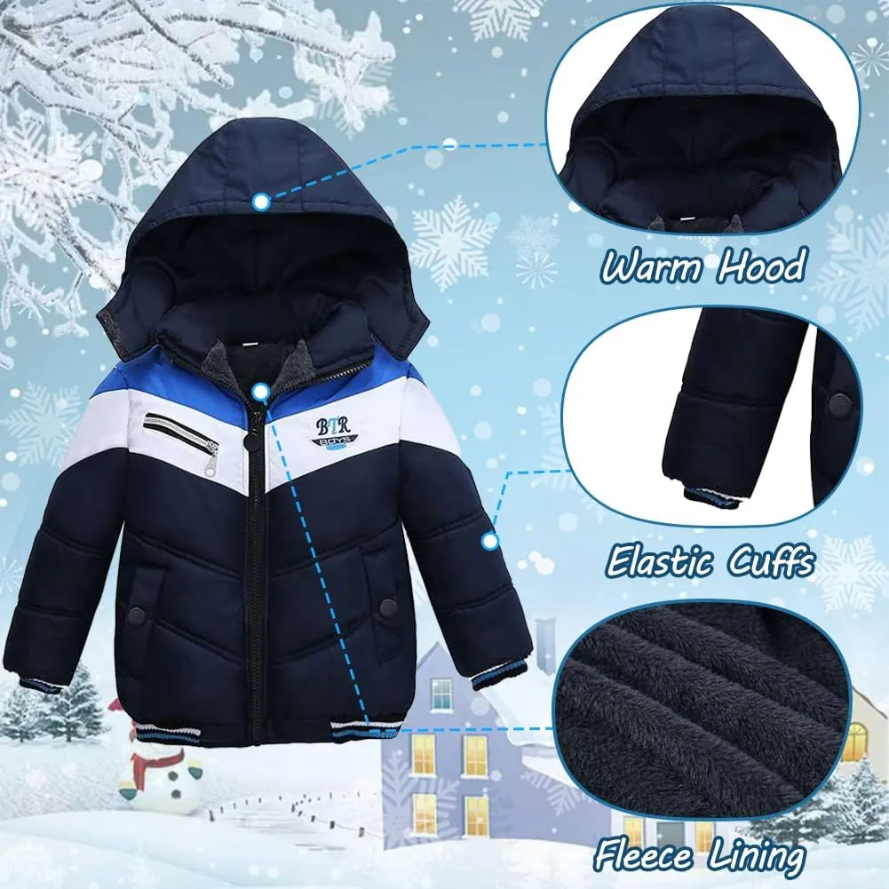 XIFAMNIY Boys Down Jacket Fur Collar Hood Thick Warm Winter Coat Parka Padded Outerwear 3-6T