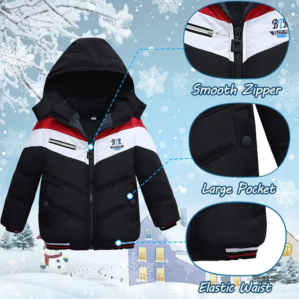 XIFAMNIY Boys Down Jacket Fur Collar Hood Thick Warm Winter Coat Parka Padded Outerwear 3-6T