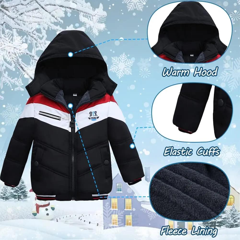 XIFAMNIY Boys Down Jacket Fur Collar Hood Thick Warm Winter Coat Parka Padded Outerwear 3-6T
