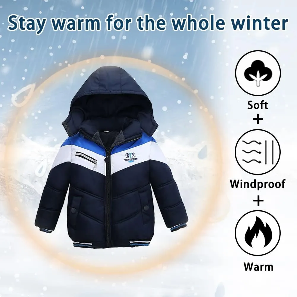 XIFAMNIY Boys Down Jacket Fur Collar Hood Thick Warm Winter Coat Parka Padded Outerwear 3-6T