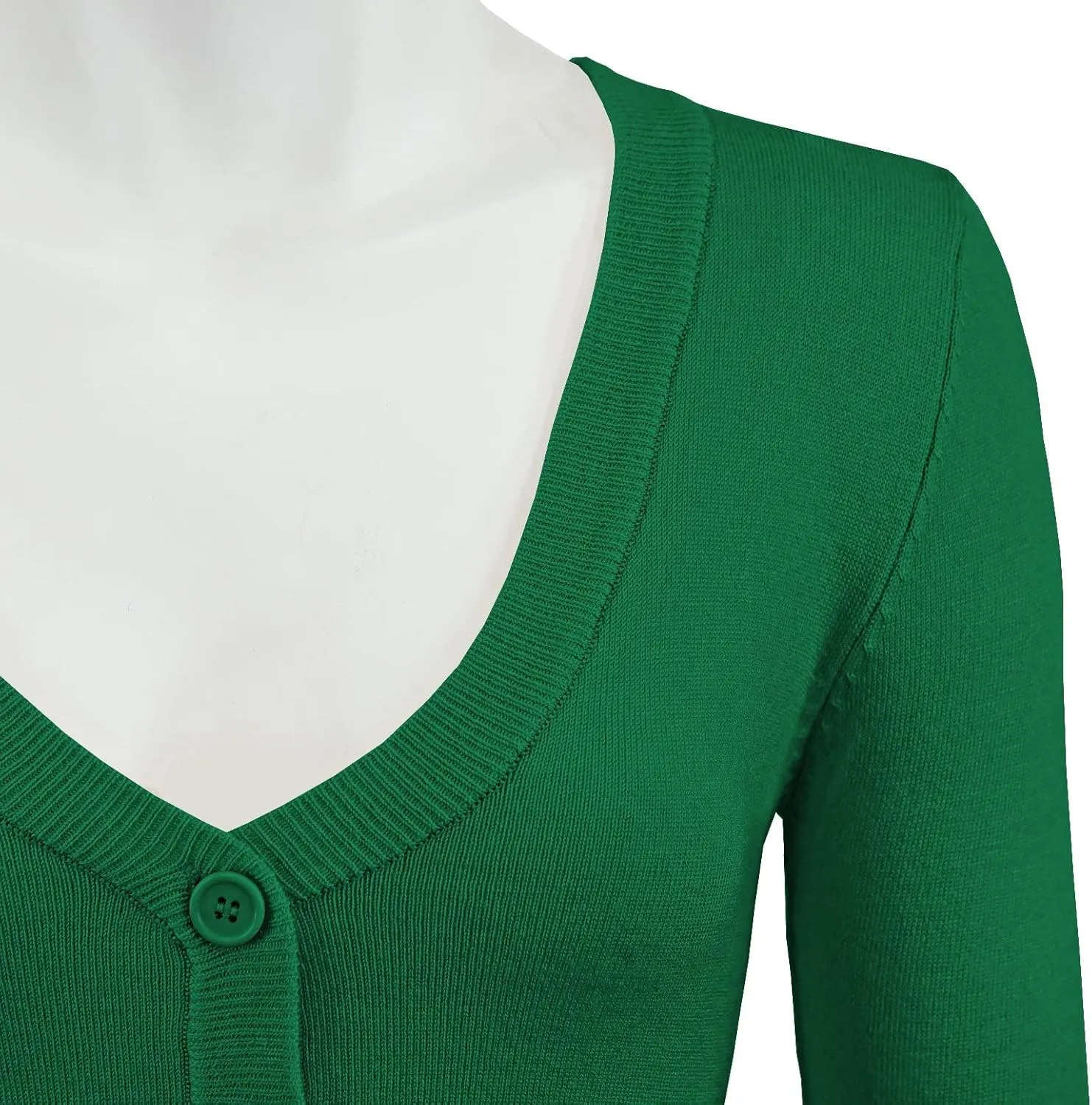 YEMAK Women's Cropped Bolero Cardigan  3/4 Sleeve V-Neck Basic Classic Casual Button Down Knit Soft Sweater Top (S-4XL)