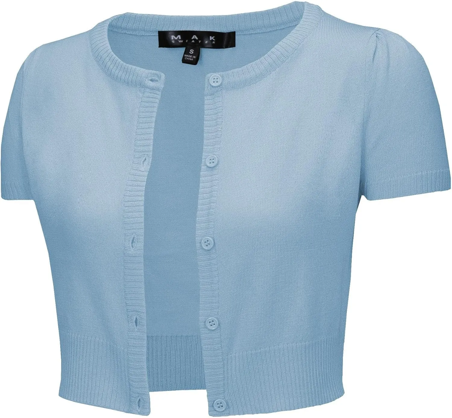 YEMAK Women's Cropped Bolero Cardigan  Short Sleeve Crewneck Basic Classic Casual Button Down Knit Soft Sweater Knitted Top