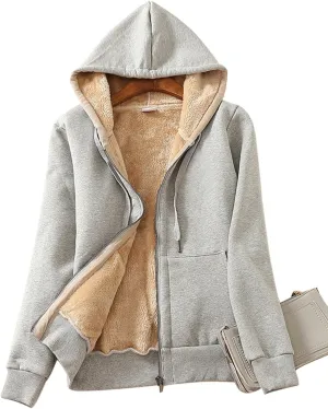 Yeokou Women's Casual Full Zip Up Sherpa Lined Hoodie Sweatshirt Jacket Coat