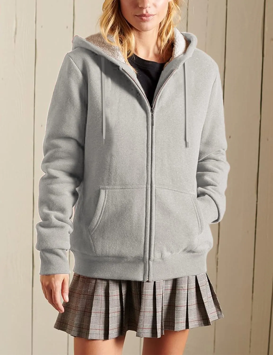 Yeokou Women's Casual Full Zip Up Sherpa Lined Hoodie Sweatshirt Jacket Coat