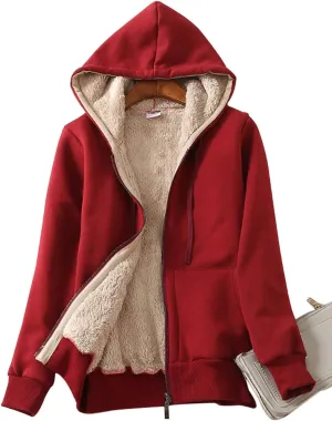Yeokou Women's Casual Full Zip Up Sherpa Lined Hoodie Sweatshirt Jacket Coat