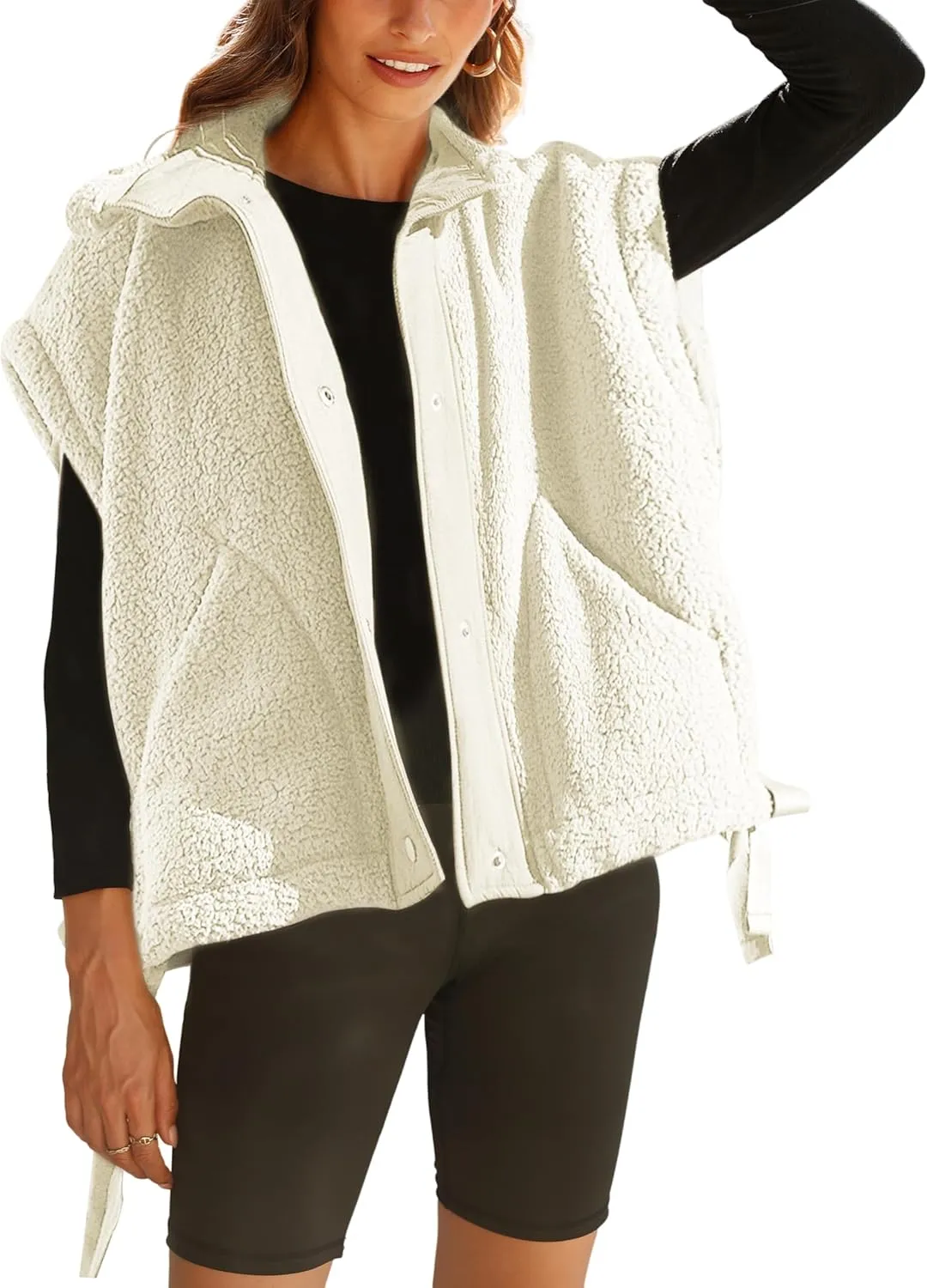 Yeokou Women's Fleece Vest Casual Sleeveless Button Down Winter Warm Sherpa Jacket with Pockets
