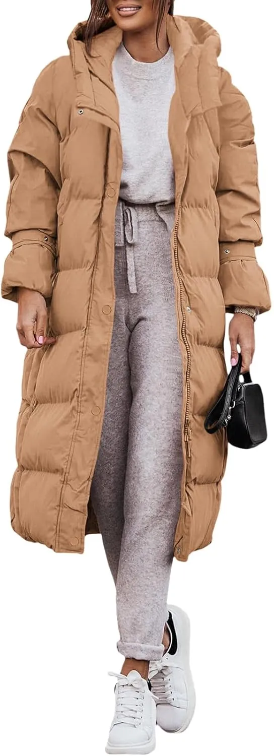 Yousify Puffy Jacket Womens Long Winter Coats 2023 Zip Up Padded Coat Maxi Length Outerwear S-2XL