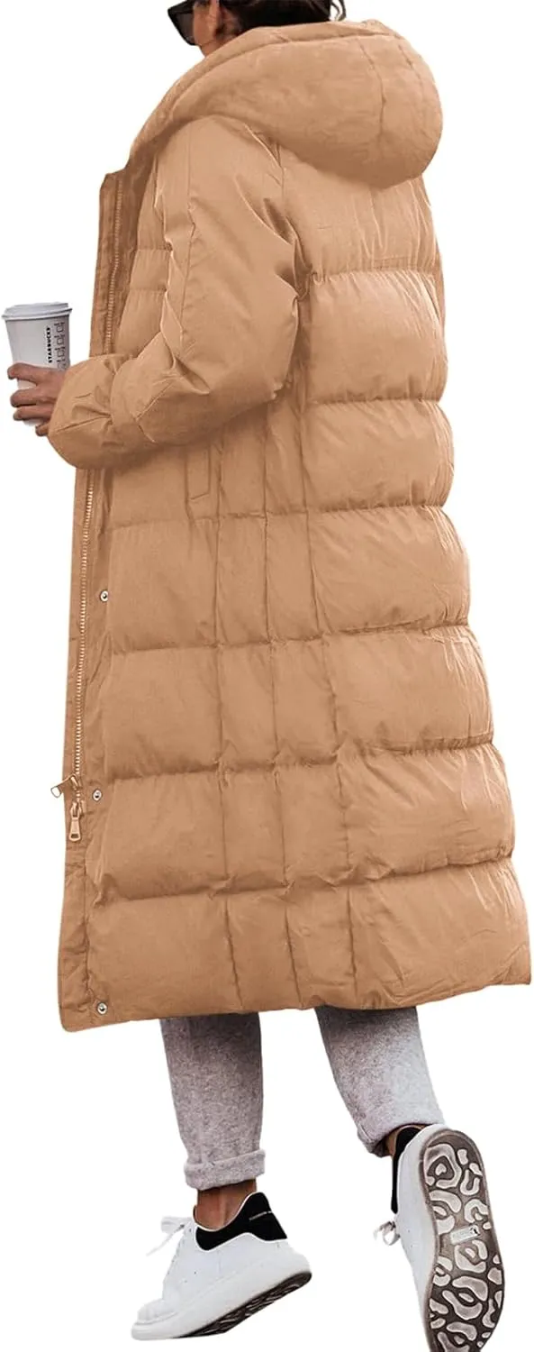 Yousify Puffy Jacket Womens Long Winter Coats 2023 Zip Up Padded Coat Maxi Length Outerwear S-2XL