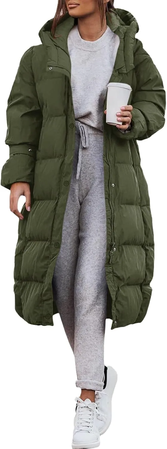 Yousify Puffy Jacket Womens Long Winter Coats 2023 Zip Up Padded Coat Maxi Length Outerwear S-2XL