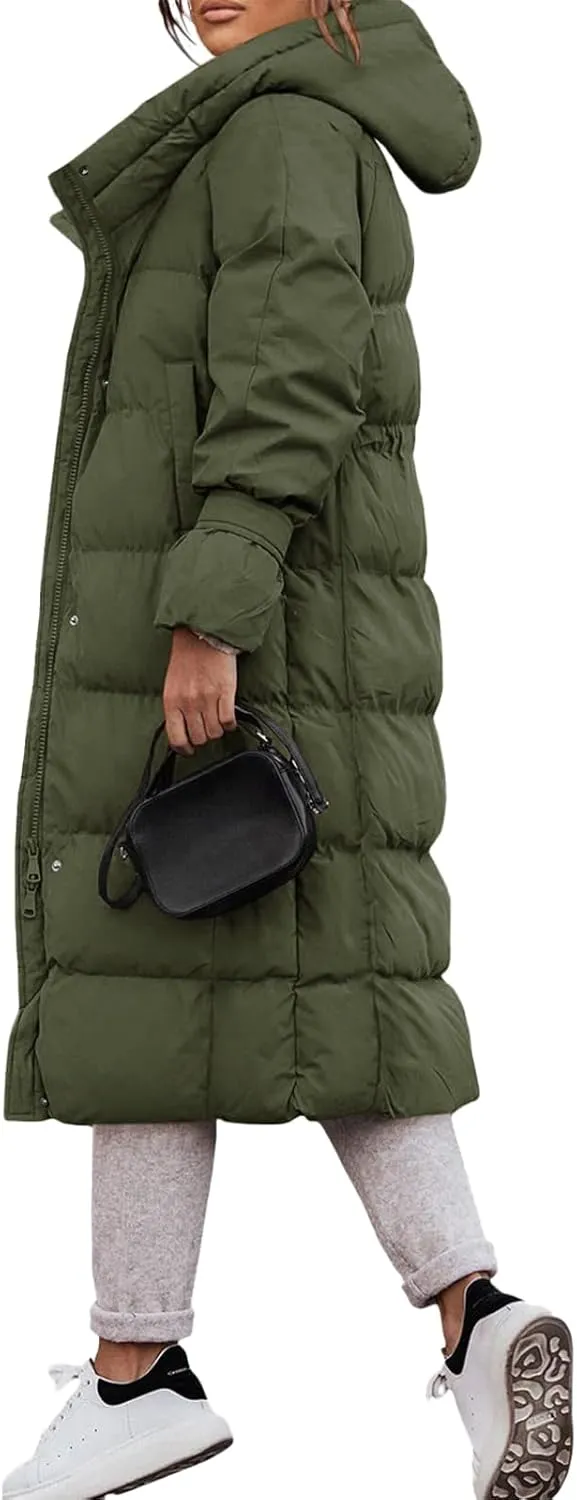 Yousify Puffy Jacket Womens Long Winter Coats 2023 Zip Up Padded Coat Maxi Length Outerwear S-2XL