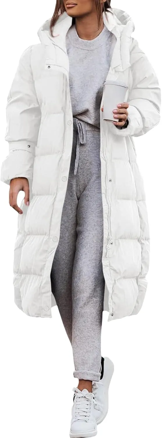 Yousify Puffy Jacket Womens Long Winter Coats 2023 Zip Up Padded Coat Maxi Length Outerwear S-2XL