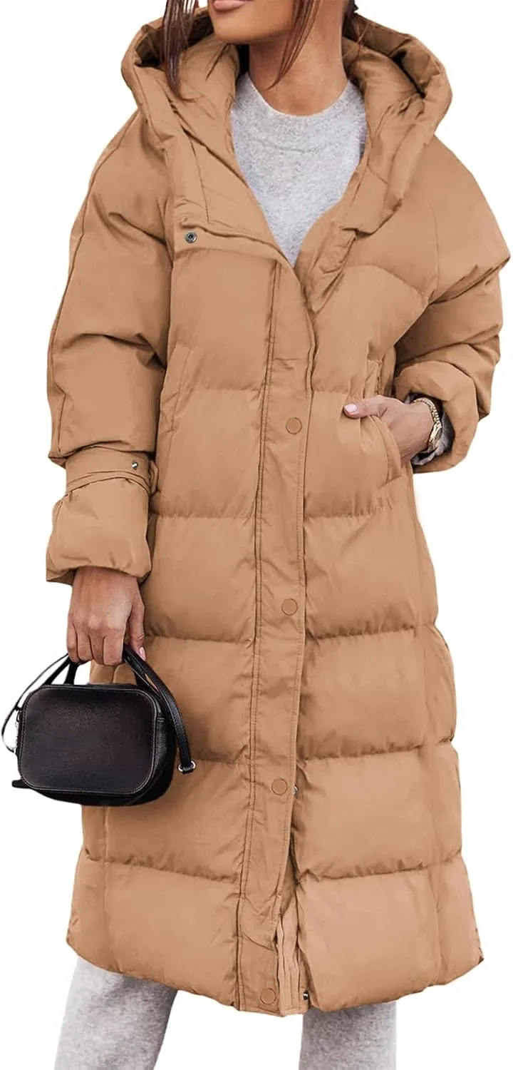 Yousify Puffy Jacket Womens Long Winter Coats 2023 Zip Up Padded Coat Maxi Length Outerwear S-2XL