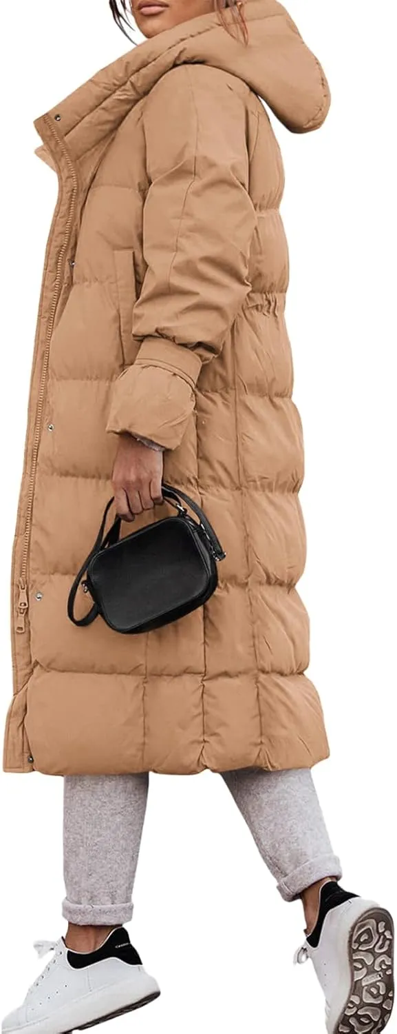 Yousify Puffy Jacket Womens Long Winter Coats 2023 Zip Up Padded Coat Maxi Length Outerwear S-2XL