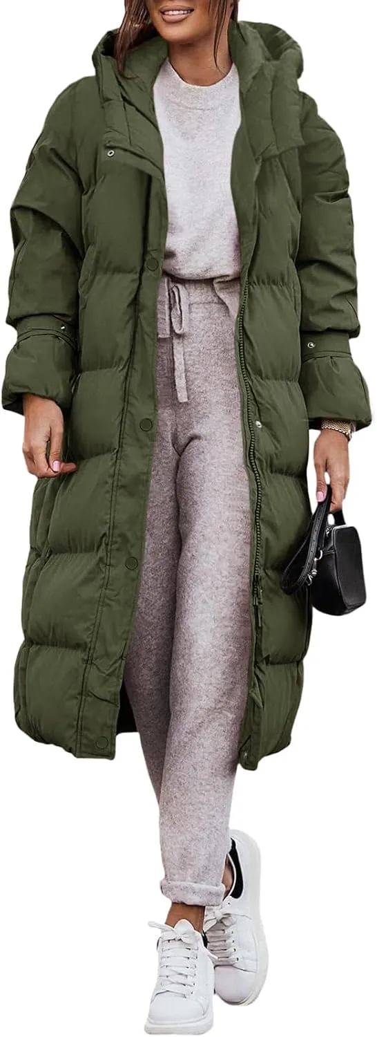 Yousify Puffy Jacket Womens Long Winter Coats 2023 Zip Up Padded Coat Maxi Length Outerwear S-2XL