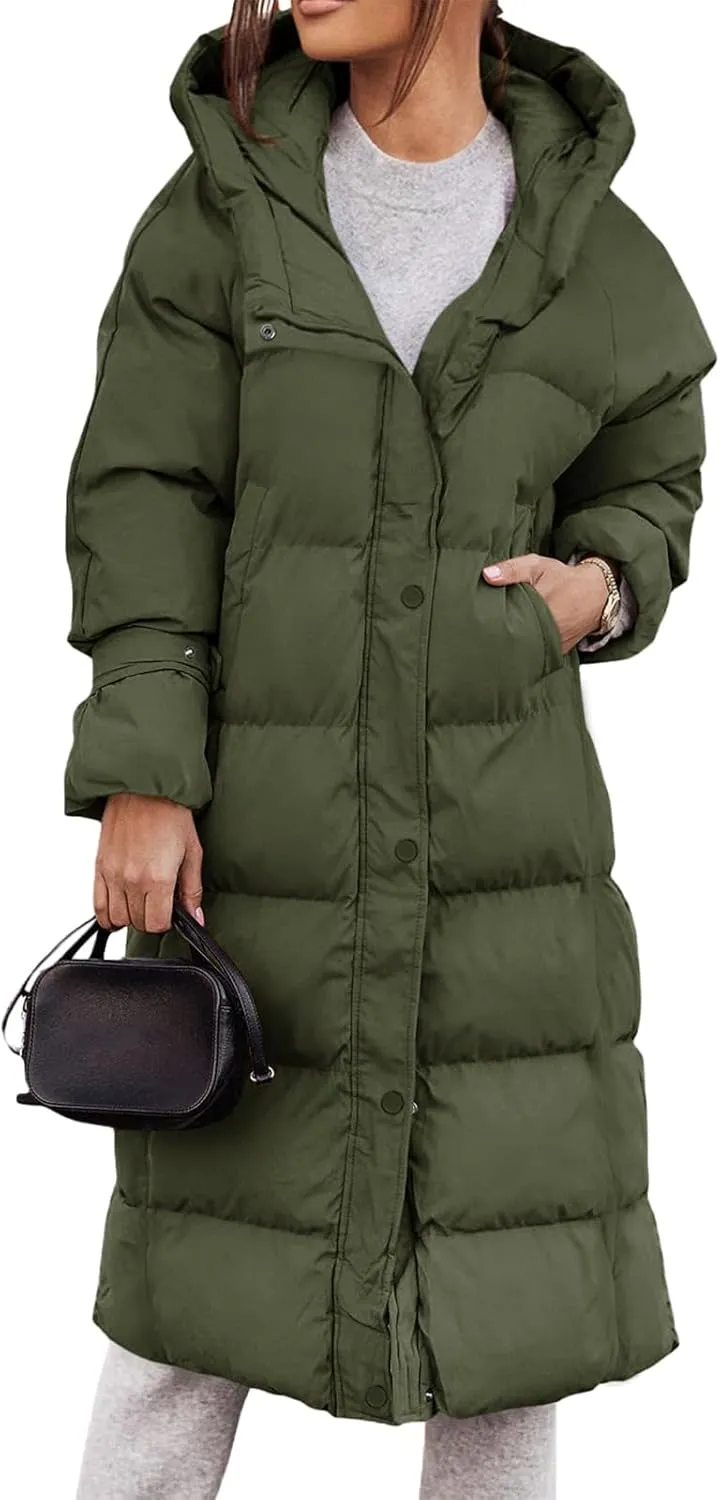 Yousify Puffy Jacket Womens Long Winter Coats 2023 Zip Up Padded Coat Maxi Length Outerwear S-2XL
