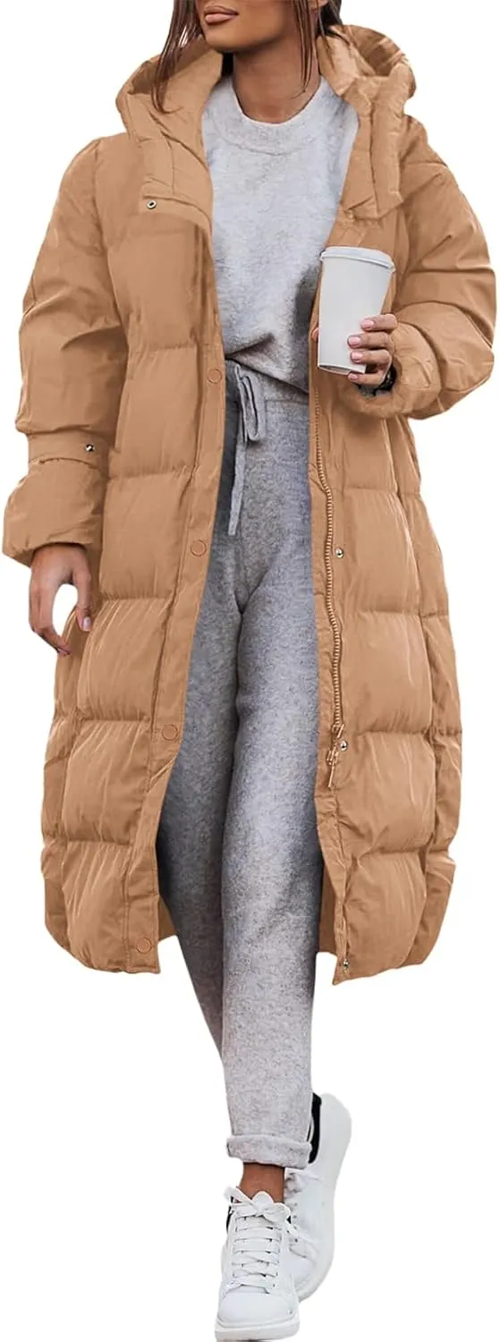 Yousify Puffy Jacket Womens Long Winter Coats 2023 Zip Up Padded Coat Maxi Length Outerwear S-2XL