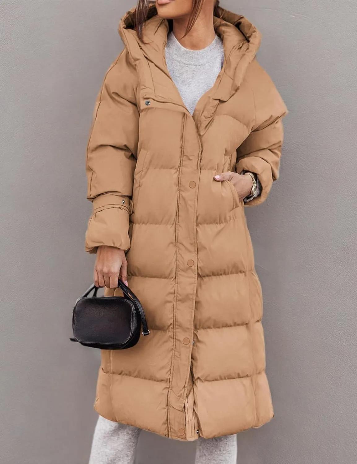 Yousify Puffy Jacket Womens Long Winter Coats 2023 Zip Up Padded Coat Maxi Length Outerwear S-2XL