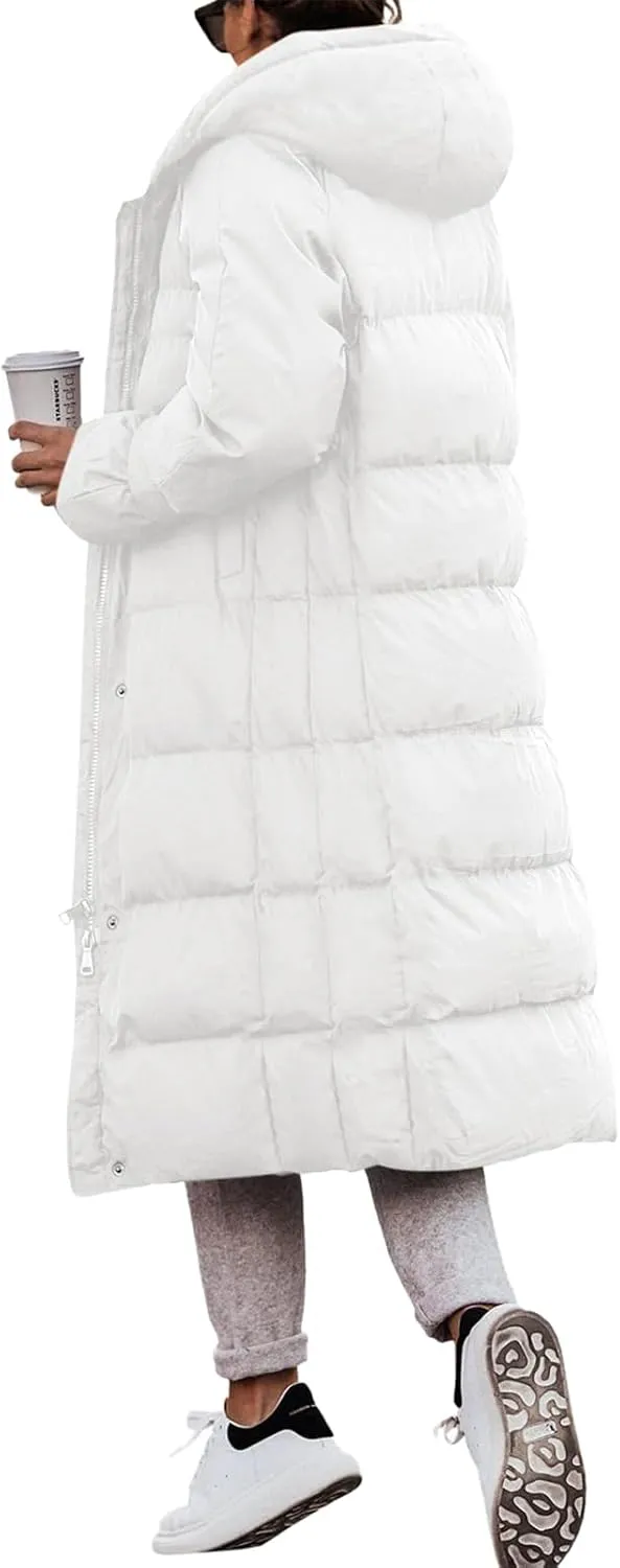 Yousify Puffy Jacket Womens Long Winter Coats 2023 Zip Up Padded Coat Maxi Length Outerwear S-2XL
