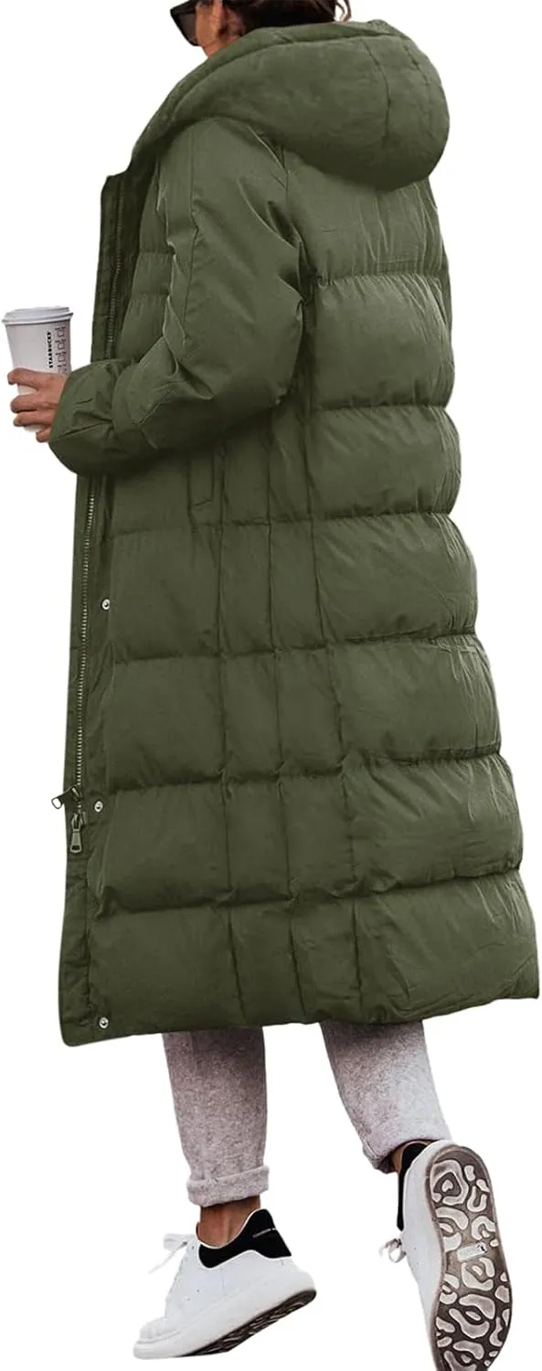 Yousify Puffy Jacket Womens Long Winter Coats 2023 Zip Up Padded Coat Maxi Length Outerwear S-2XL