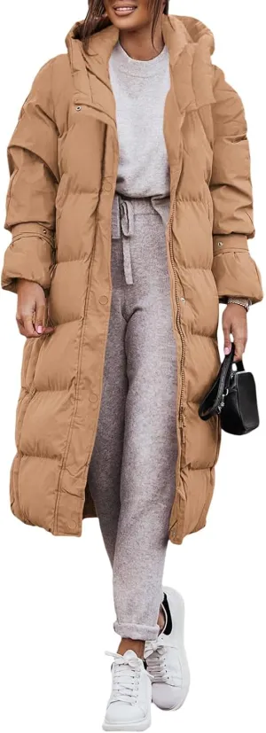 Yousify Puffy Jacket Womens Long Winter Coats 2023 Zip Up Padded Coat Maxi Length Outerwear S-2XL