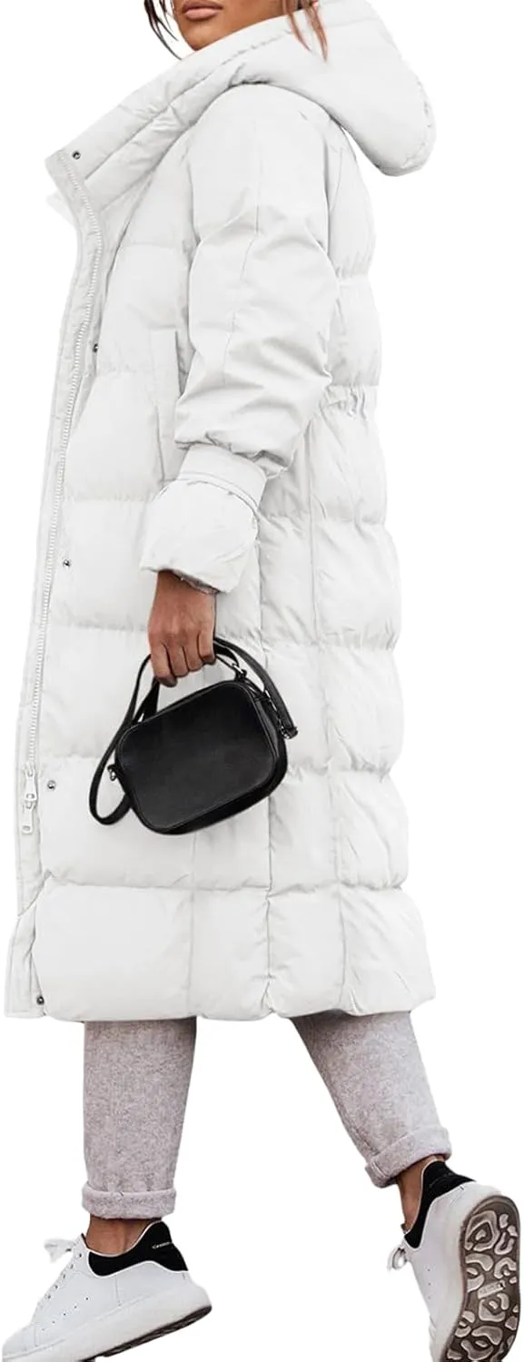 Yousify Puffy Jacket Womens Long Winter Coats 2023 Zip Up Padded Coat Maxi Length Outerwear S-2XL