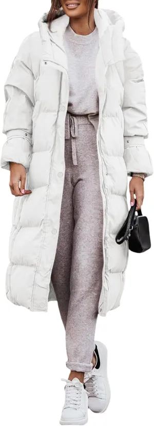 Yousify Puffy Jacket Womens Long Winter Coats 2023 Zip Up Padded Coat Maxi Length Outerwear S-2XL