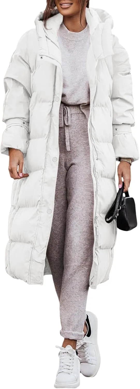 Yousify Puffy Jacket Womens Long Winter Coats 2023 Zip Up Padded Coat Maxi Length Outerwear S-2XL