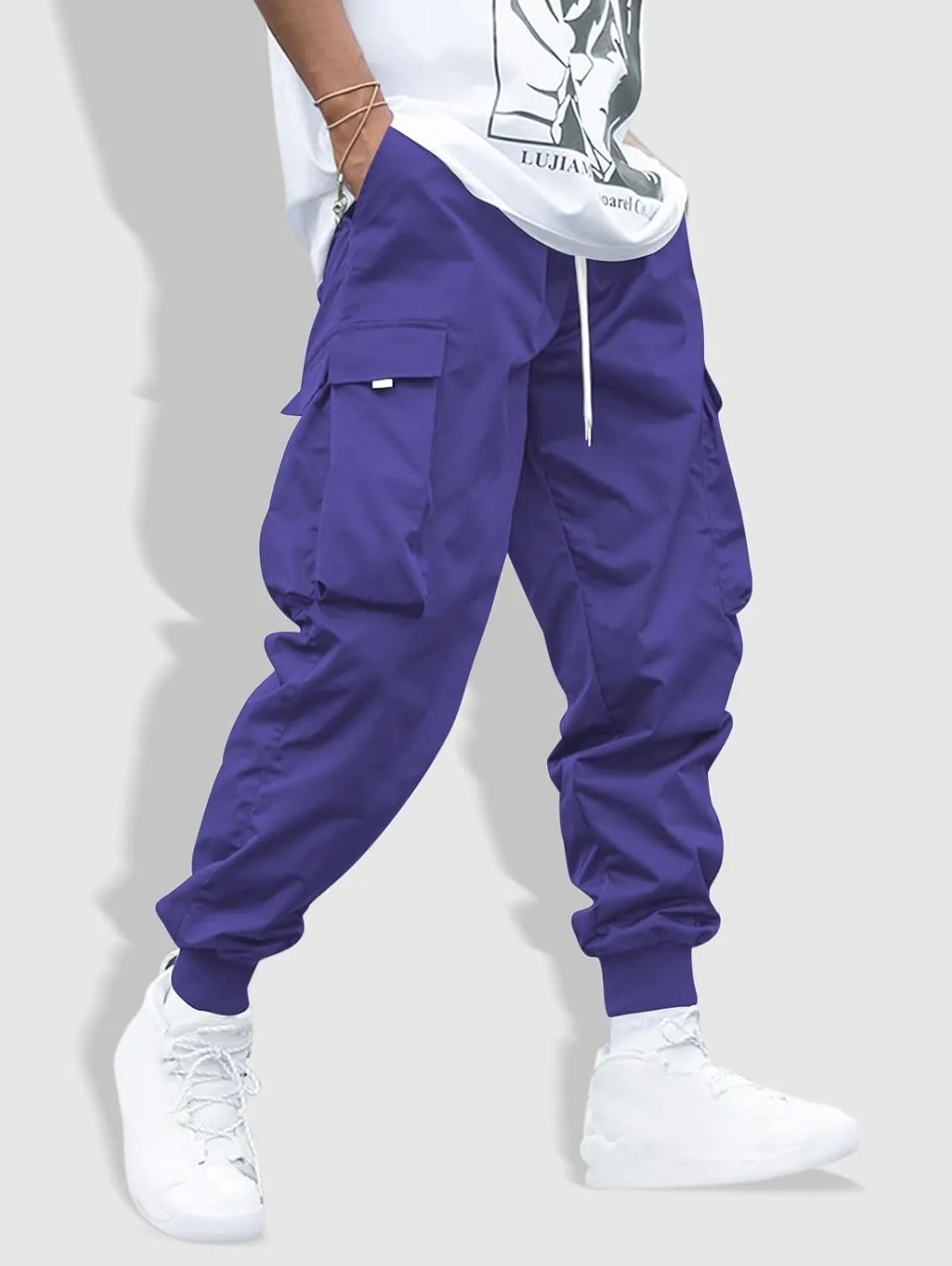 ZAFUL Men's Streetwear Cargo Pants with Flap Pockets & Drawstring Elastic Waist - Casual & Techwear Joggers