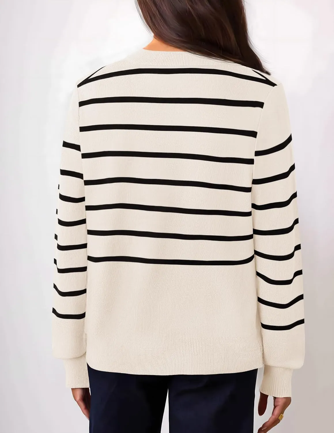 ZESICA Women's Striped Cardigan Sweaters Fall Long Sleeve Open Front Button Down Knit Outerwear Coat Trendy Clothes