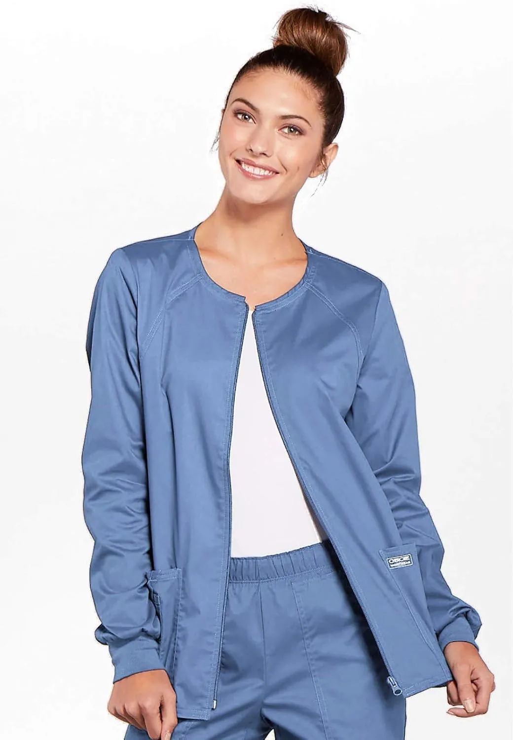 Zip Front Scrub Jackets for Women, Workwear Core Stretch Soft Brushed Twill 4315